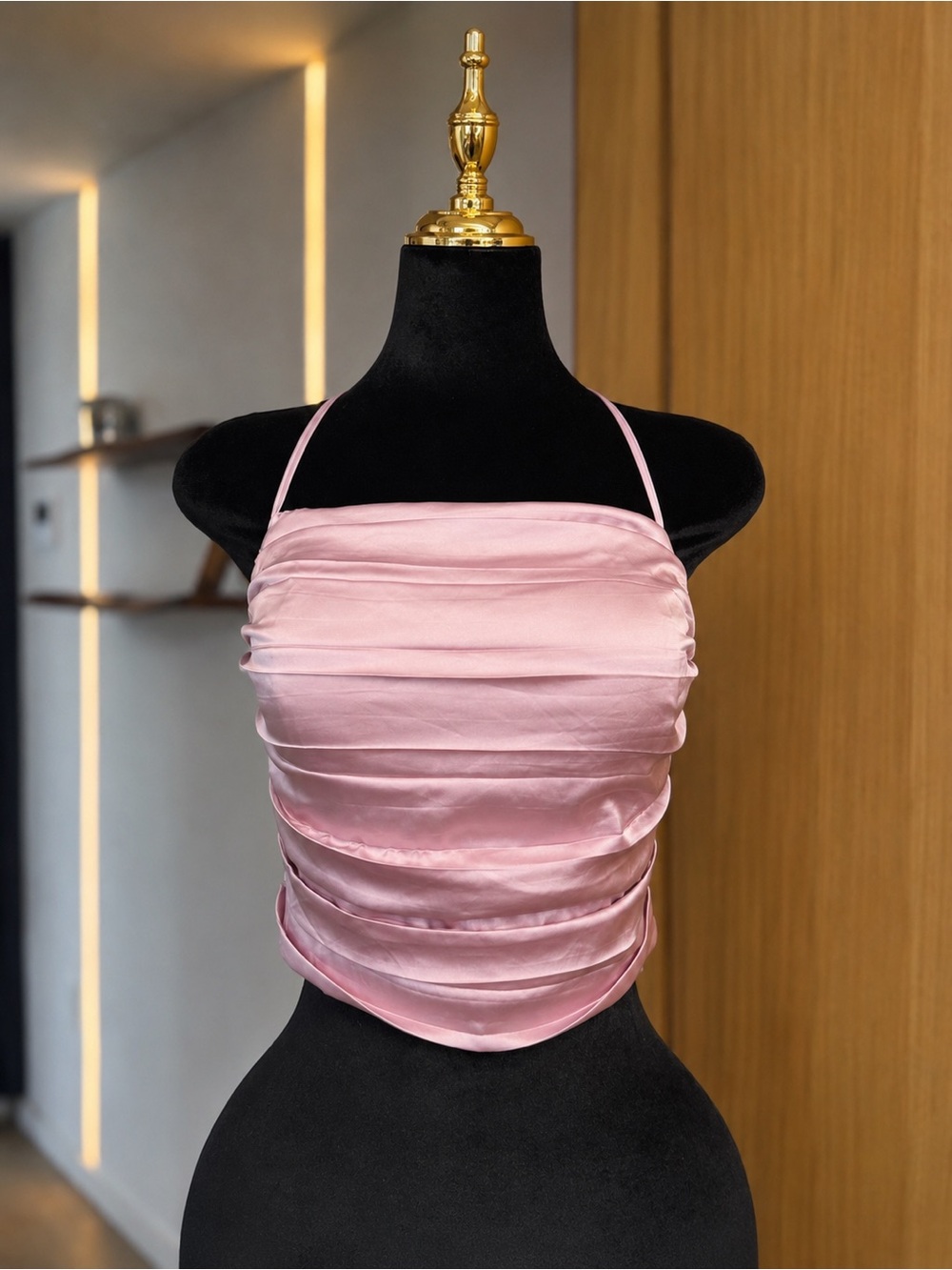 ASTR The Label Coquette Satin Ruched Halter Top | Balletcore Muse